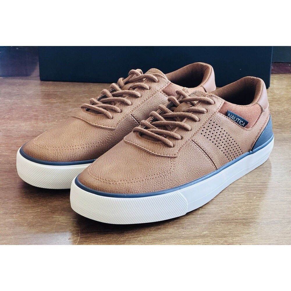 Men’s Size 7.5 Nautica Triston Tan Navy Casual Oxford KM5796 NIB